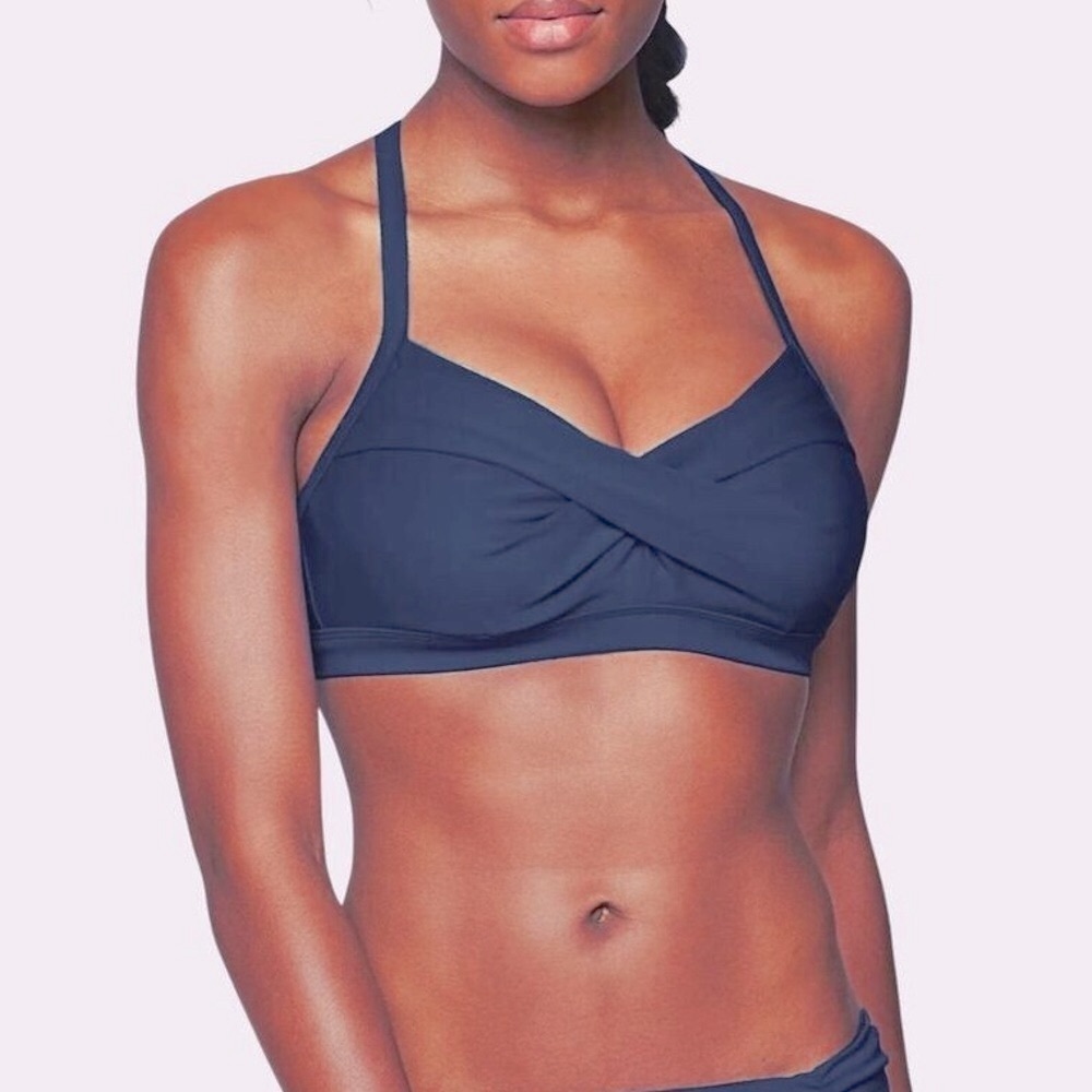 NEW Athleta Twister Bikini Top Twist Front Cross Straps Underwire Blue Sz S